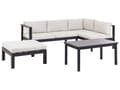 Miniatyrbilde 4 av 11: 5-seters loungesett Svart metallramme Off-white sitteputer Bord med glassplate Moderne og skandinavisk stil Hagemøbler