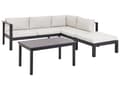 Miniatyrbilde 5 av 11: 5-seters loungesett Svart metallramme Off-white sitteputer Bord med glassplate Moderne og skandinavisk stil Hagemøbler