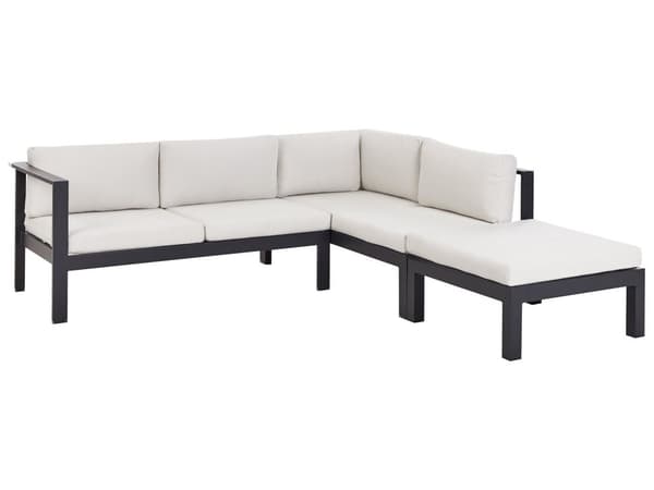 5-seters loungesett Svart metallramme Off-white sitteputer Bord med glassplate Moderne og skandinavisk stil Hagemøbler