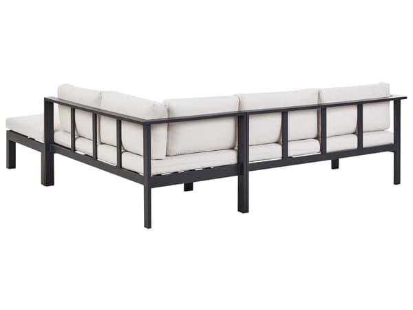 5-seters loungesett Svart metallramme Off-white sitteputer Bord med glassplate Moderne og skandinavisk stil Hagemøbler