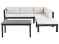 Miniatyrbilde 1 av 11: 5-seters loungesett Svart metallramme Off-white sitteputer Bord med glassplate Moderne og skandinavisk stil Hagemøbler