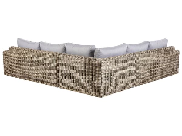 Hagesett Lysebrun Flettet PE-rotting Hjørnesofa Modular med Ottoman Grå Puter Utendørs