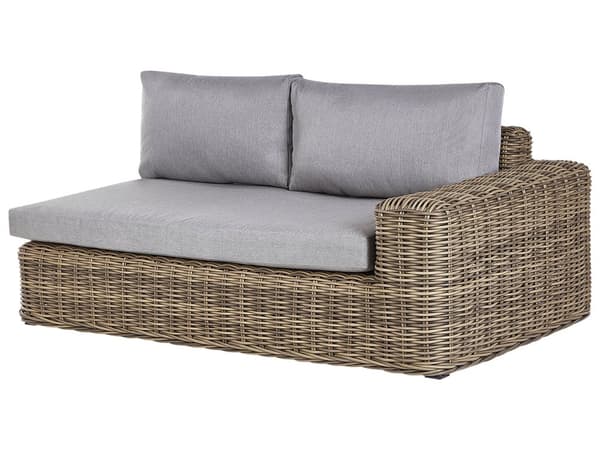 Hagesett Lysebrun Flettet PE-rotting Hjørnesofa Modular med Ottoman Grå Puter Utendørs