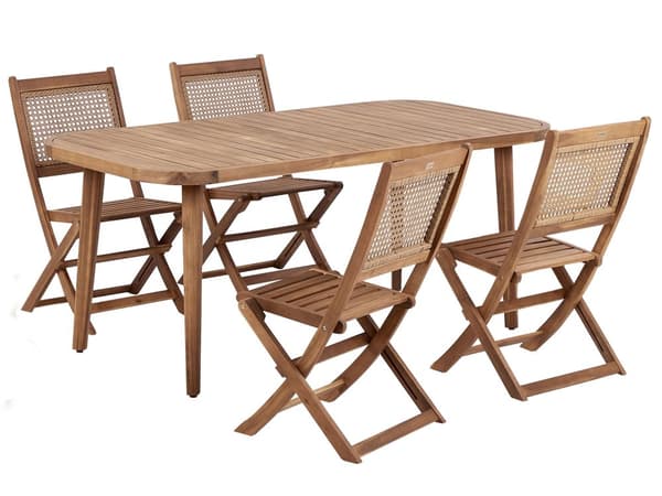 Hagespisesett Lyst sertifisert akasietre Bord 180 x 90 cm 4 Sammenleggbare Utendørsstoler Rustikk Stil
