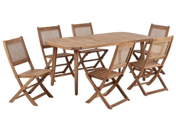 Hagespisesett Lyst sertifisert akasietre Bord 180 x 90 cm 6 Sammenleggbare Utendørsstoler Rustikk Stil