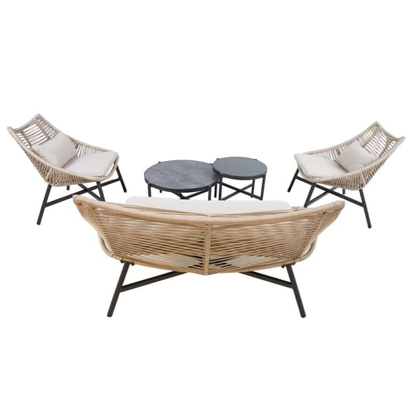 Puutarharyhmä HELSINKI sohva + 2 tuolia + 2 pöytää, alurunko, kangasverhoilu, beige/musta