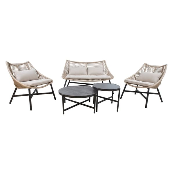 Puutarharyhmä HELSINKI sohva + 2 tuolia + 2 pöytää, alurunko, kangasverhoilu, beige/musta