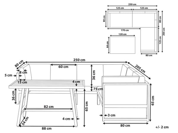 Loungesæt i Grøn Aluminium 120 x 70 x 45 cm Hjørne Havesofa Modulær Lounge Møbler med Lamel Sofabord til Terrasse Udendørs Indretning Design