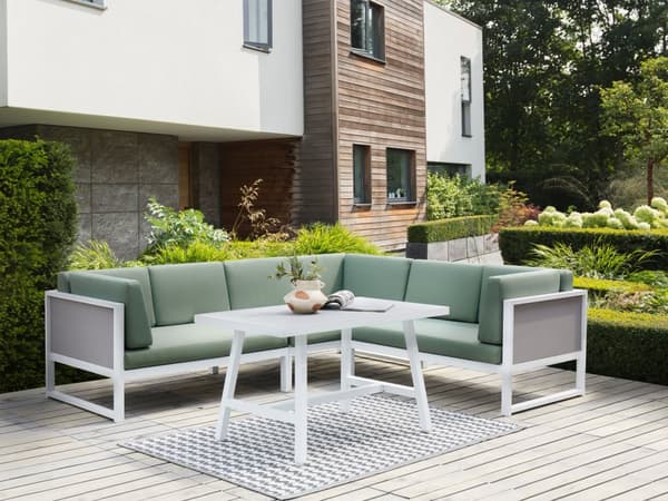 Loungesæt i Grøn Aluminium 120 x 70 x 45 cm Hjørne Havesofa Modulær Lounge Møbler med Lamel Sofabord til Terrasse Udendørs Indretning Design