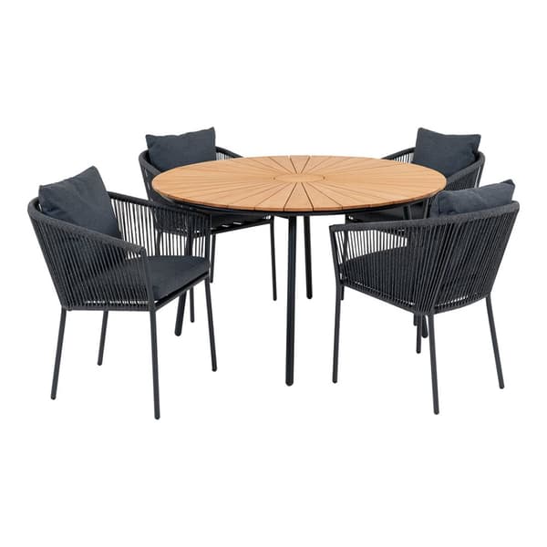 Cleveland hagesett spisebord Ø130cm natur, svart og 4 Salerno stol grå, svart.