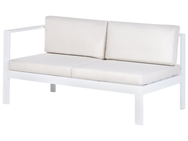 5-seters Hagesofasett Hvit Metallramme Off-White Puter Bord med Glassplate Moderne Skandinavisk Utendørs Samtalesett