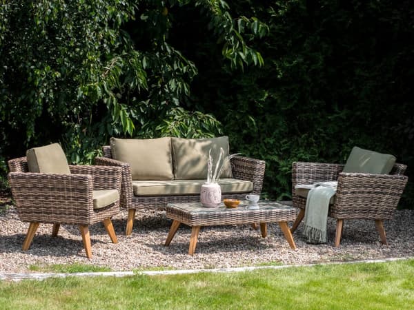 Loungesæt Rattan 4 Personers Udendørs Havesofa med Lænestole og Sofabord til Terrasse Have Indretning