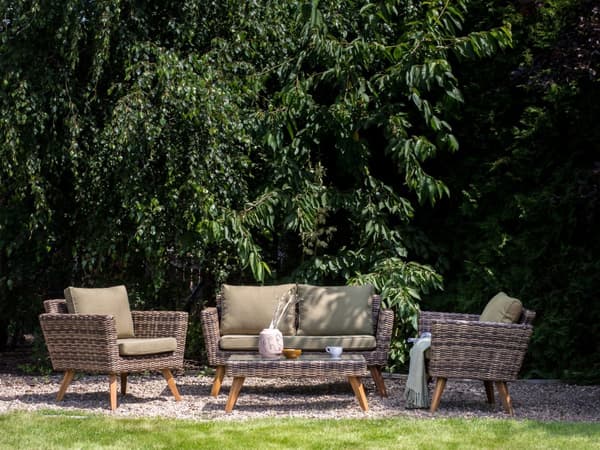 Loungesæt Rattan 4 Personers Udendørs Havesofa med Lænestole og Sofabord til Terrasse Have Indretning