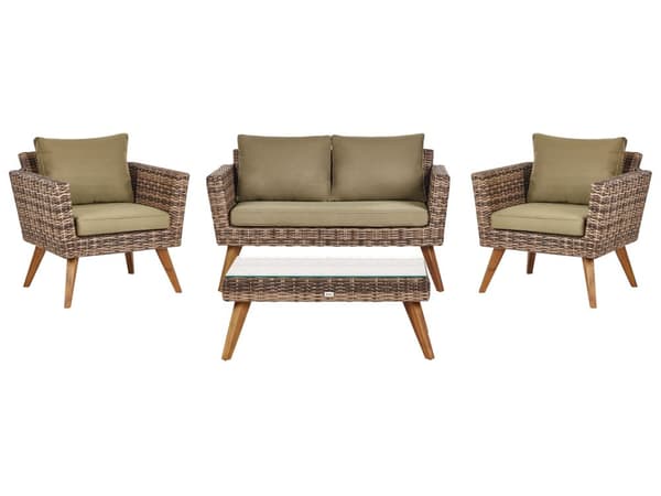 Loungesæt Rattan 4 Personers Udendørs Havesofa med Lænestole og Sofabord til Terrasse Have Indretning
