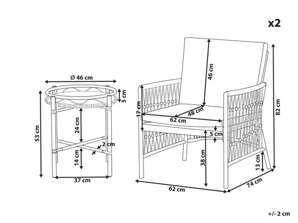 Bistroset Vit Aluminium Polyester 2-sits 2 Stolar och Bord Caféset