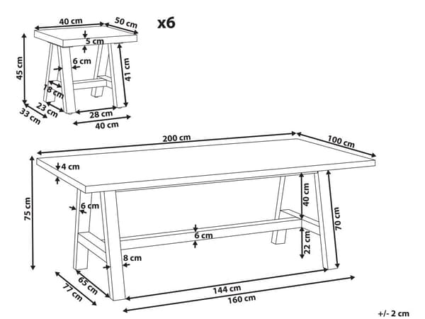 Utespisesett Grå Fibersement Lyst Akasietre 6 personer Bord 6 Krakker Industriell design