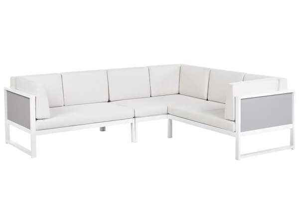 Loungesæt i Råhvid Aluminium 120 x 70 x 45 cm Hjørne Havesofa Modulær Lounge Møbler med Lamel Sofabord til Terrasse Udendørs Indretning Design