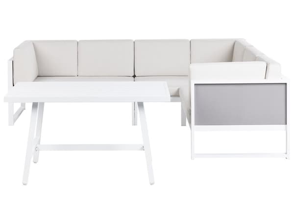 Loungesæt i Råhvid Aluminium 120 x 70 x 45 cm Hjørne Havesofa Modulær Lounge Møbler med Lamel Sofabord til Terrasse Udendørs Indretning Design