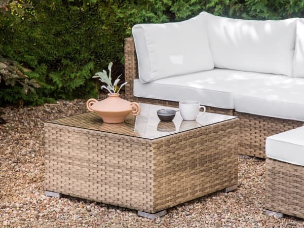 Loungesæt Hvid Rattan 4 Personers Udendørs Lounge Havesofa Venstrevendt Chaiselong med Bord Fodskammel til Terrasse med Hynder Vandtæt