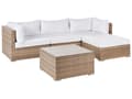 Miniatyrbillede 6 af 11: Loungesæt Hvid Rattan 4 Personers Udendørs Lounge Havesofa Venstrevendt Chaiselong med Bord Fodskammel til Terrasse med Hynder Vandtæt