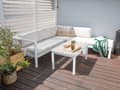 Miniatyrbild 4 av 11: 5-sits Loungegrupp Vit Metallram Off-White Dynor Bord med Bordsskiva i Glas Modern Skandinavisk Trädgård Uteplats