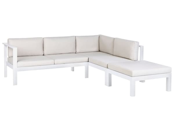 5-sits Loungegrupp Vit Metallram Off-White Dynor Bord med Bordsskiva i Glas Modern Skandinavisk Trädgård Uteplats