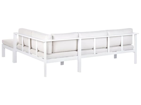 5-sits Loungegrupp Vit Metallram Off-White Dynor Bord med Bordsskiva i Glas Modern Skandinavisk Trädgård Uteplats
