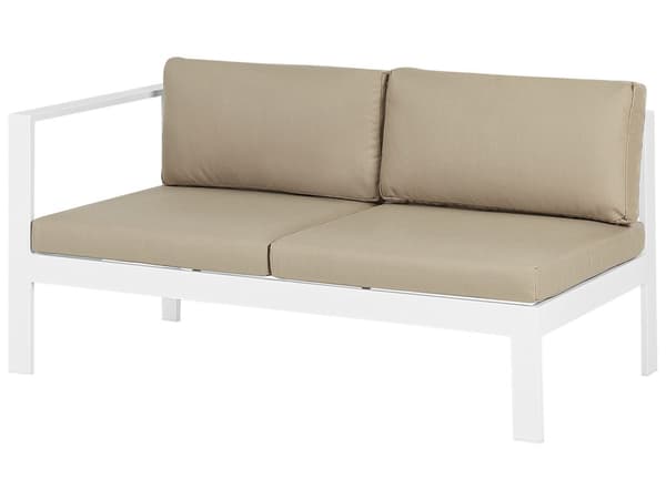 5-seters utendørs loungesett Hvit Sandbeige Metallramme Bord med glassplate Sitteputer Moderne og skandinavisk stil Hagemøbler Sittegruppe