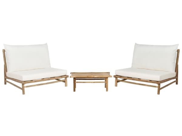 Loungegrupp med 2 Sittplatser i Bambu Ljust trä och Off-white Ryggstöd Sittdynor med Soffbord Inomhus- och Utomhus Modern Design