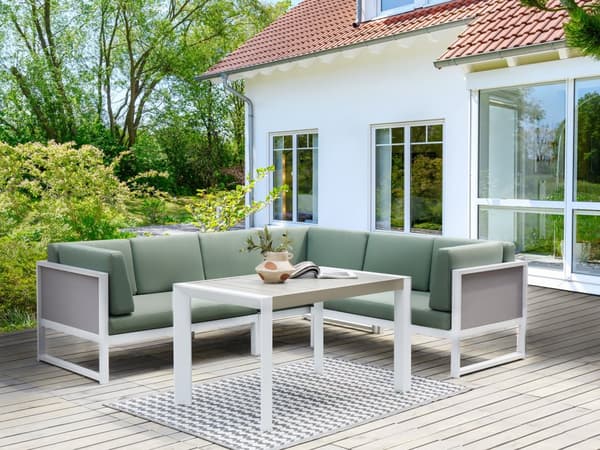 Loungegrupp Vit Aluminiumram Gröna Dynor Modulär L-formad Utomhus