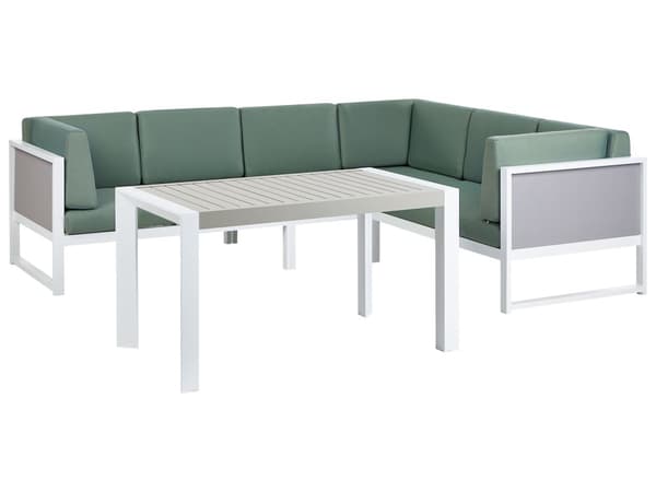 Loungegrupp Vit Aluminiumram Gröna Dynor Modulär L-formad Utomhus