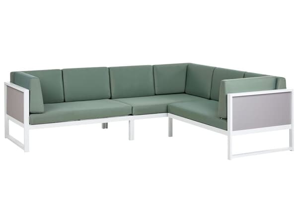 Loungegrupp Vit Aluminiumram Gröna Dynor Modulär L-formad Utomhus