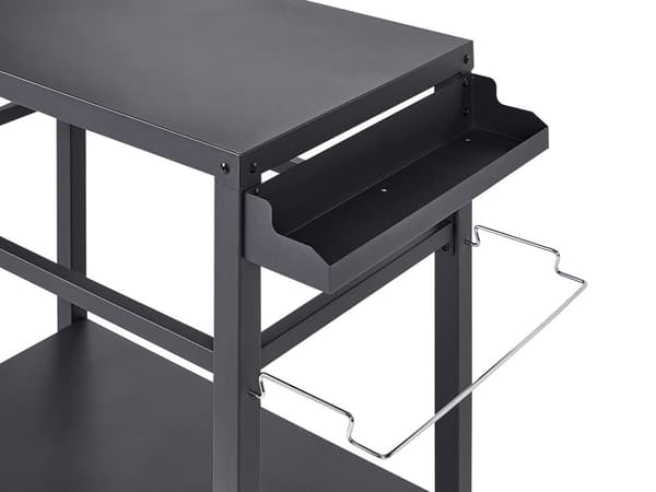 Utendørs trillebord Svart Stål 2 hjul Håndklestang Kroker Hylle Moderne design Serveringsvogn Hagemøbler