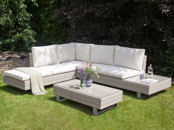 Loungesæt Rattan 5 Personers Udendørs Havesofa med Sofabord Modul Vandtætte Hynder til Terrasse Have Indretning
