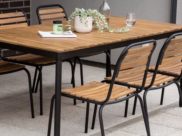 Trädgårdsmatgrupp Bord Ljust Akaciaträ 180 x 90 cm 6 Utomhusstolar Metallram Rustik Stil