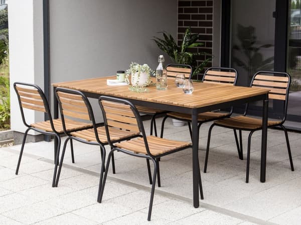 Trädgårdsmatgrupp Bord Ljust Akaciaträ 180 x 90 cm 6 Utomhusstolar Metallram Rustik Stil