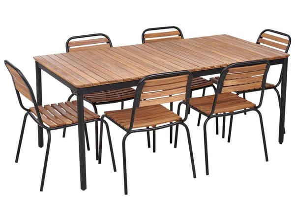 Trädgårdsmatgrupp Bord Ljust Akaciaträ 180 x 90 cm 6 Utomhusstolar Metallram Rustik Stil