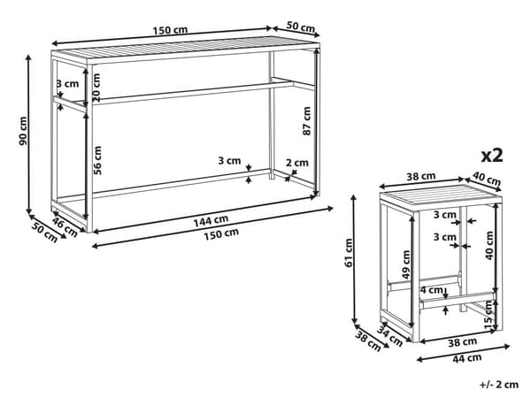 Utendørs spisegruppe Lyst tre Svart Stål Syntetisk tre Bord 150 x 50 cm 2 krakker Moderne design Hagemøbler Barbord Barstoler