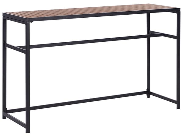 Utendørs spisegruppe Lyst tre Svart Stål Syntetisk tre Bord 150 x 50 cm 2 krakker Moderne design Hagemøbler Barbord Barstoler