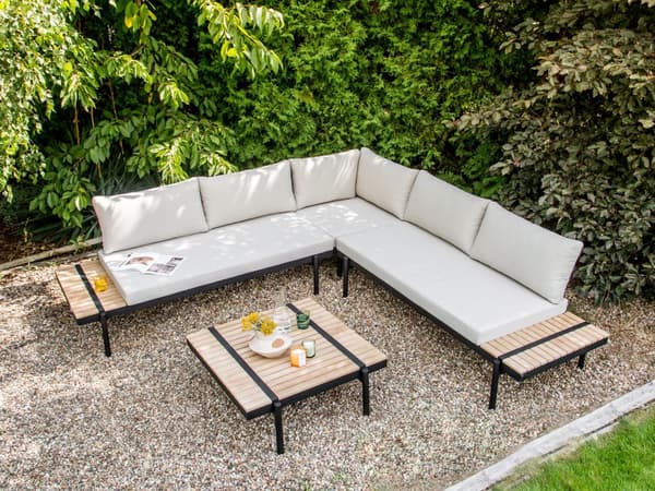 Loungesett Off-white Eukalyptustre 5-seters hjørnesofa med sitteputer Salongbord Moderne design Hagemøbler