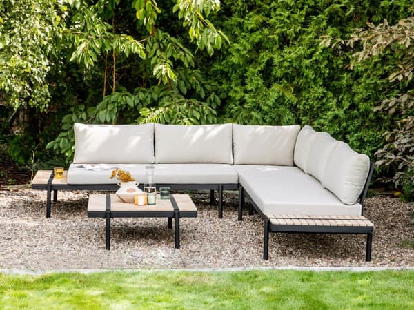 Loungesett Off-white Eukalyptustre 5-seters hjørnesofa med sitteputer Salongbord Moderne design Hagemøbler