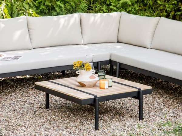 Loungesett Off-white Eukalyptustre 5-seters hjørnesofa med sitteputer Salongbord Moderne design Hagemøbler