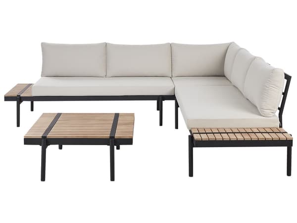 Loungesett Off-white Eukalyptustre 5-seters hjørnesofa med sitteputer Salongbord Moderne design Hagemøbler