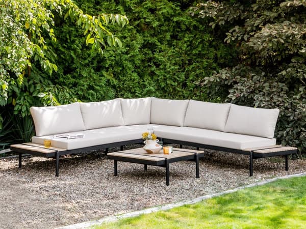 Loungesett Off-white Eukalyptustre 5-seters hjørnesofa med sitteputer Salongbord Moderne design Hagemøbler