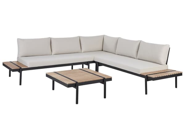 Loungesett Off-white Eukalyptustre 5-seters hjørnesofa med sitteputer Salongbord Moderne design Hagemøbler