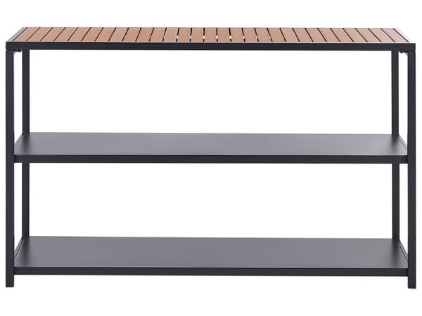 Ulkokeittiön saareke musta teräs vaalea muovipuu 150 x 50 x 90 cm hyllyillä suorakulmio moderni tyyli