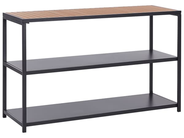 Ulkokeittiön saareke musta teräs vaalea muovipuu 150 x 50 x 90 cm hyllyillä suorakulmio moderni tyyli