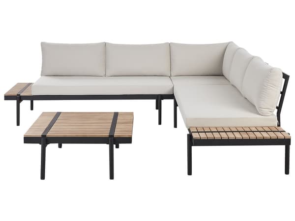 Loungesæt Off-white Eucalyptustræ 5-personers hjørnesofa med hynder Sofabord Moderne design Havemøbler