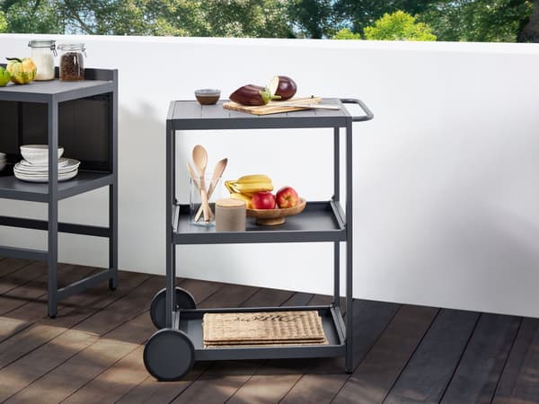 Utekjøkkensett Grå Aluminium 3 deler Oppbevaringsskap med vask Øy Trillebord Moderne design Hagemøbler Utekjøkken