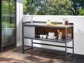 Miniatyrbilde 4 av 11: Utekjøkkensett Lyst tre Aluminium 3 deler Oppbevaringsskap med vask Øy Trillebord Moderne design Hagemøbler Utekjøkken